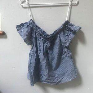 Blue stripe off the shoulder top